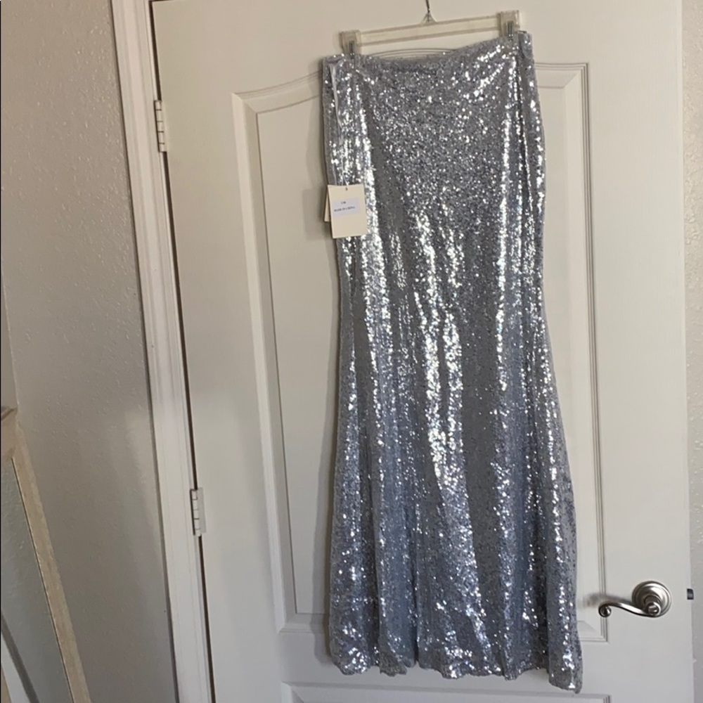 Silver sequin maxi skirt